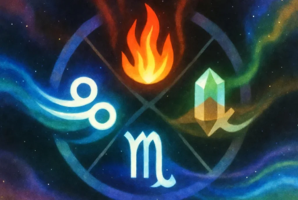 Zodiakens fyra element – eld, jord, luft och vatten med sina stjärntecken