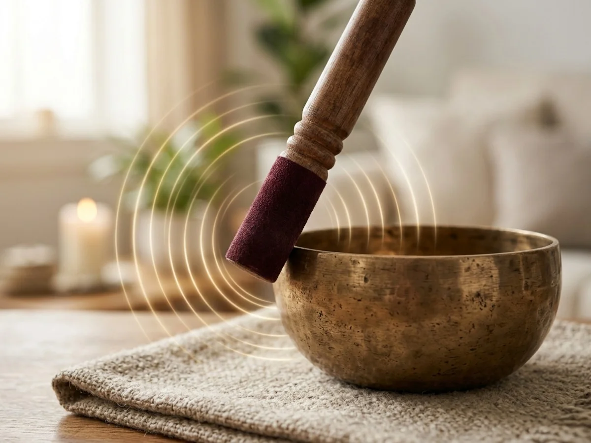 Klangskål med mjuka ljudvibrationer för meditation